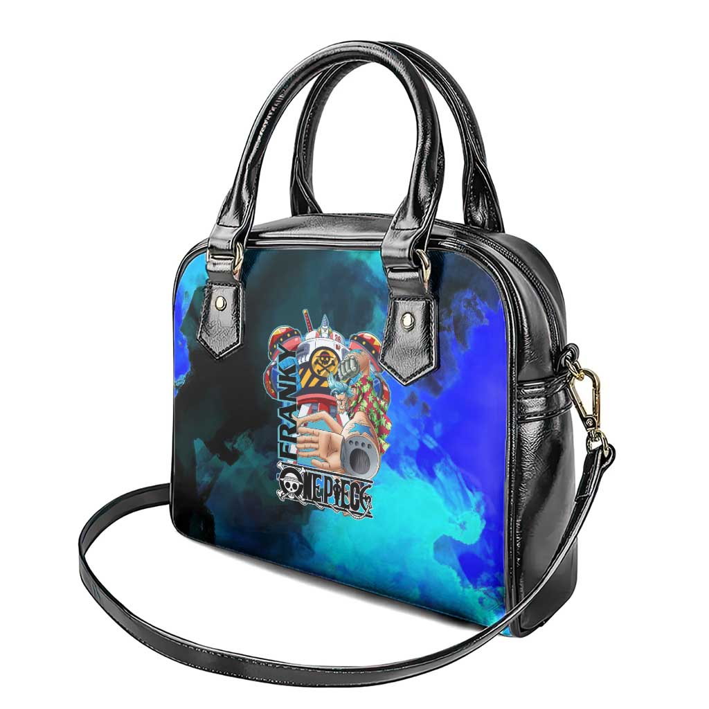 Franky One Piece Blue Theme Shoulder Handbag with Cyborg Design and Shipwright Pose - The Mazicc