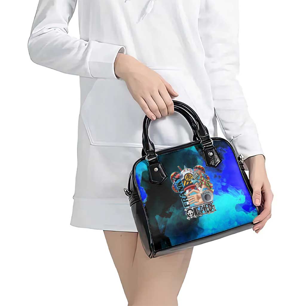 Franky One Piece Blue Theme Shoulder Handbag with Cyborg Design and Shipwright Pose - The Mazicc