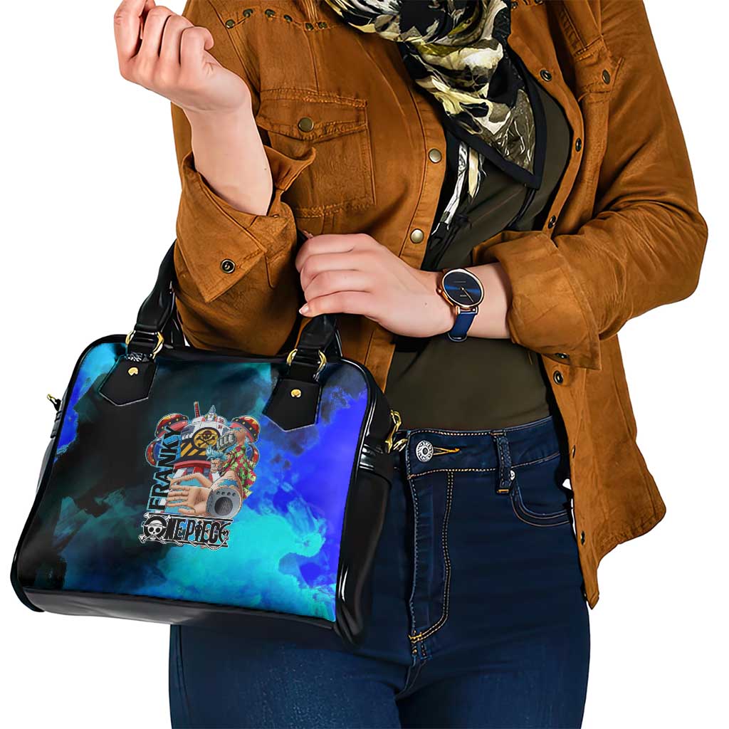 Franky One Piece Blue Theme Shoulder Handbag with Cyborg Design and Shipwright Pose - The Mazicc