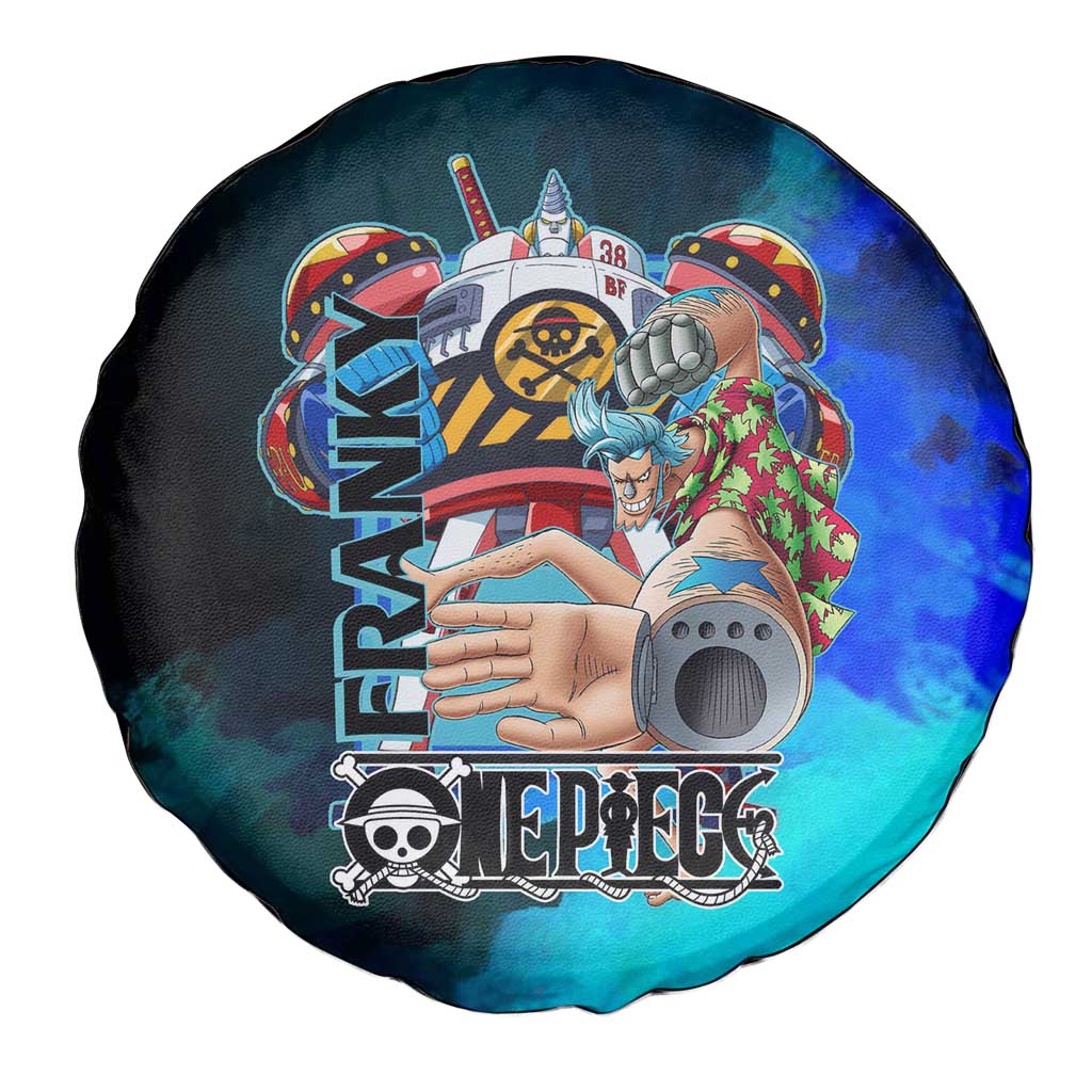 Franky One Piece Blue Theme Spare Tire Cover with Cyborg Design and Shipwright Pose - The Mazicc