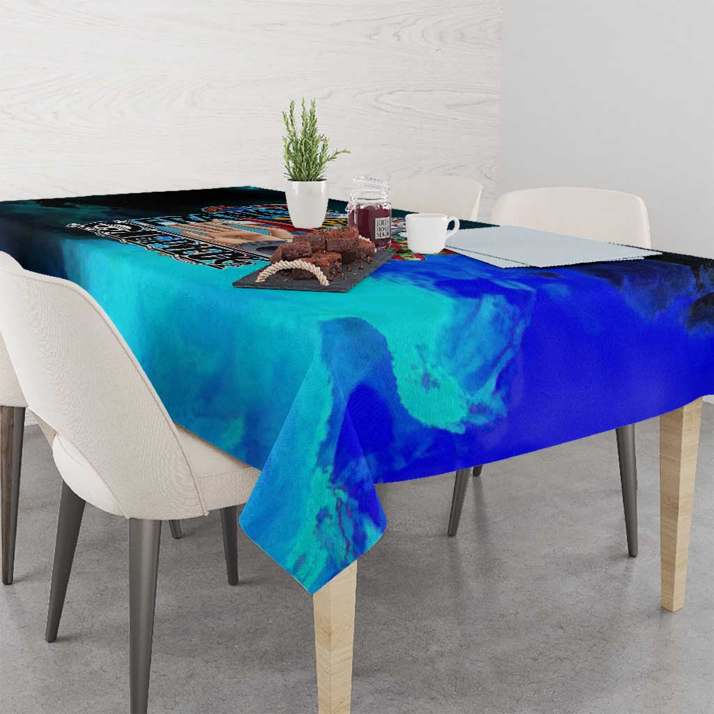 Franky One Piece Blue Theme Tablecloth with Cyborg Design and Shipwright Pose - The Mazicc