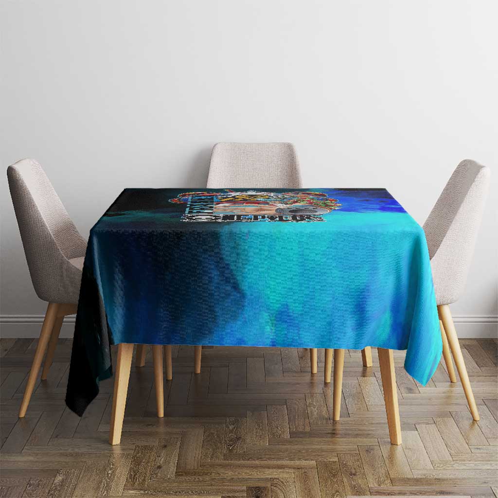 Franky One Piece Blue Theme Tablecloth with Cyborg Design and Shipwright Pose - The Mazicc
