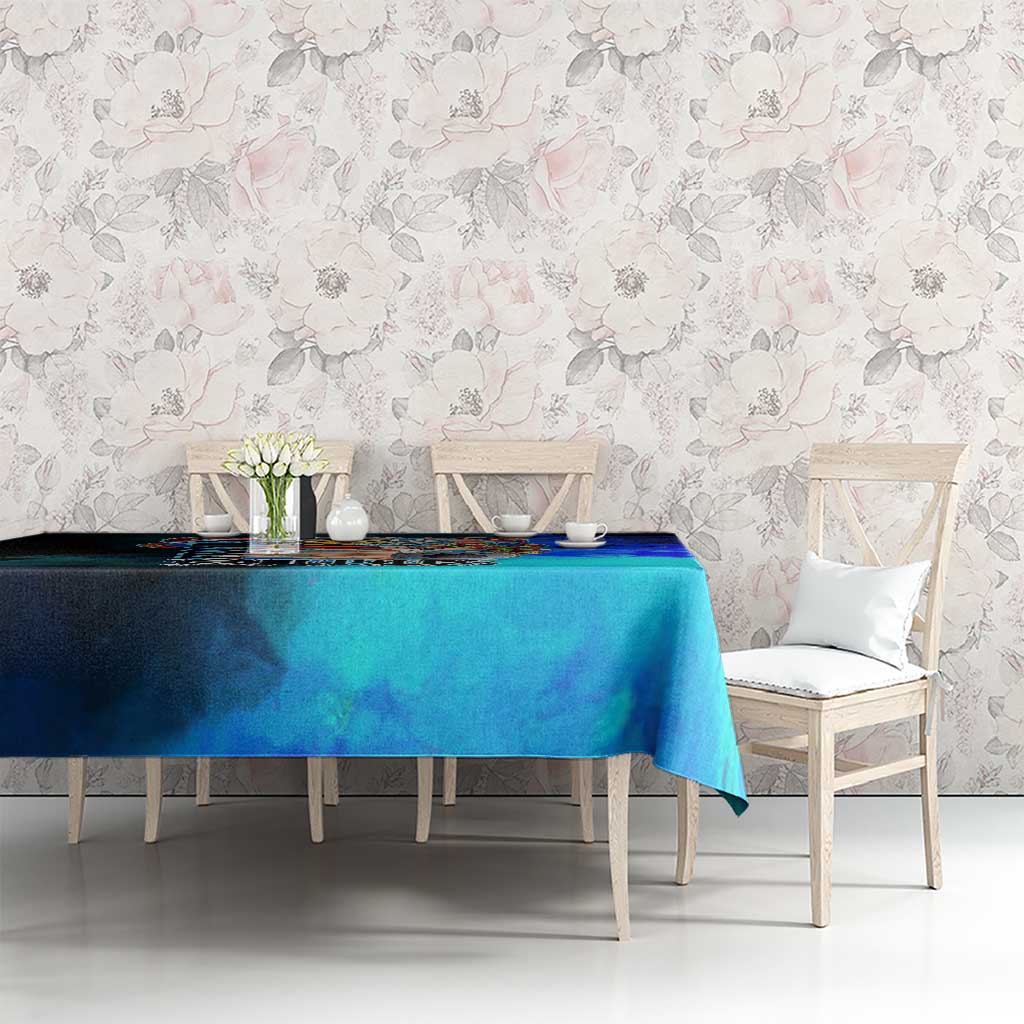 Franky One Piece Blue Theme Tablecloth with Cyborg Design and Shipwright Pose - The Mazicc