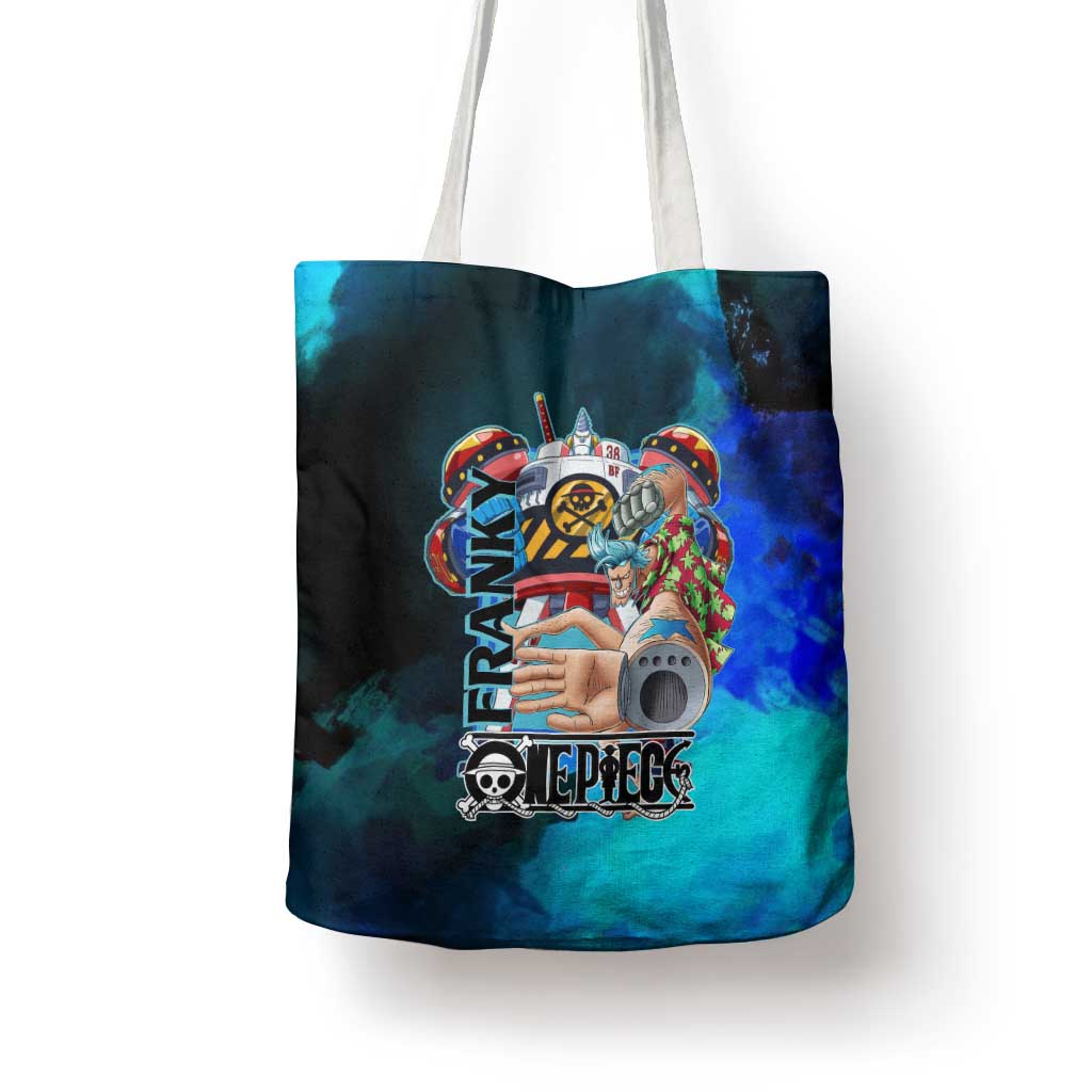 Franky One Piece Blue Theme Tote Bag with Cyborg Design and Shipwright Pose - The Mazicc