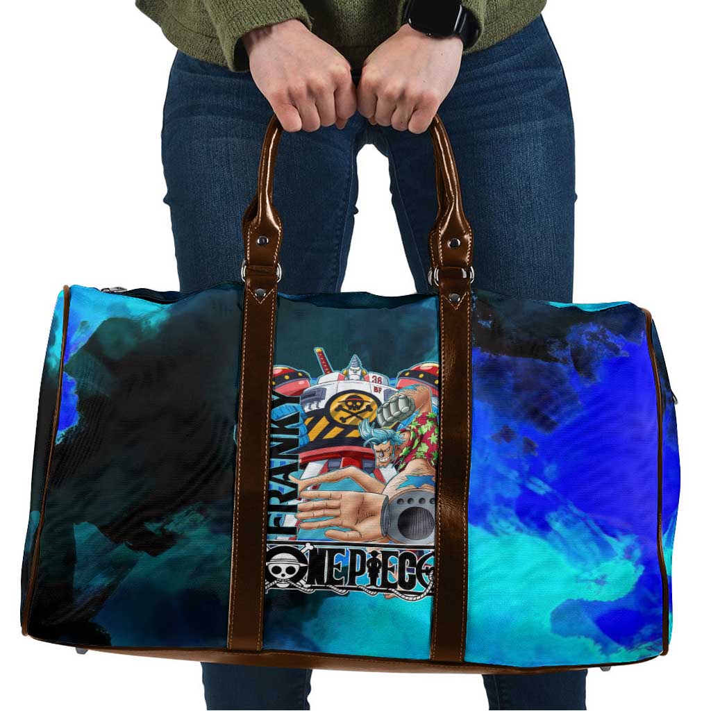 Franky One Piece Blue Theme Travel Bag with Cyborg Design and Shipwright Pose - The Mazicc
