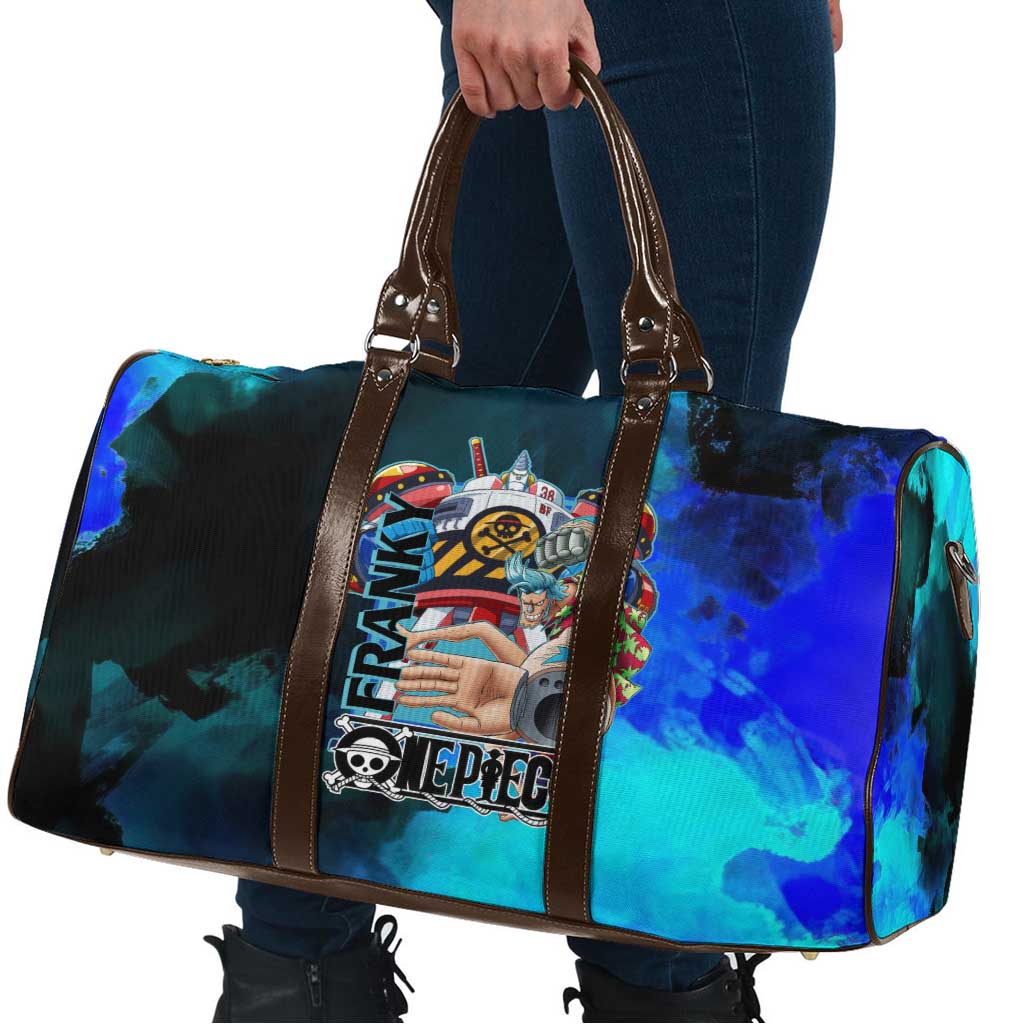 Franky One Piece Blue Theme Travel Bag with Cyborg Design and Shipwright Pose - The Mazicc