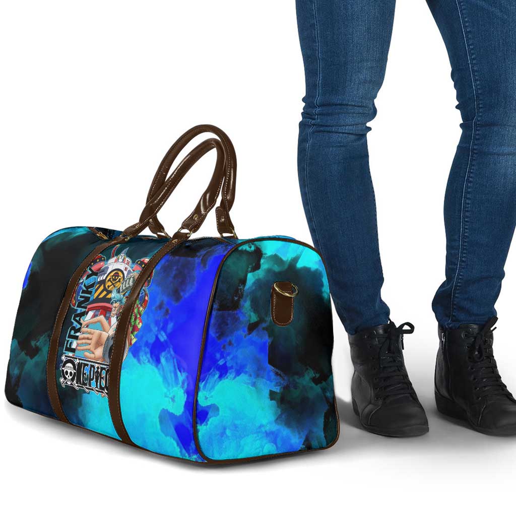 Franky One Piece Blue Theme Travel Bag with Cyborg Design and Shipwright Pose - The Mazicc