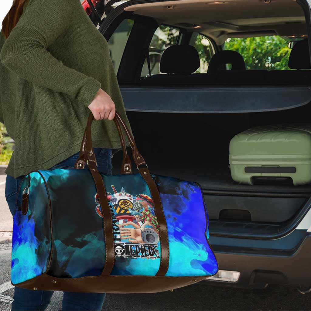 Franky One Piece Blue Theme Travel Bag with Cyborg Design and Shipwright Pose - The Mazicc