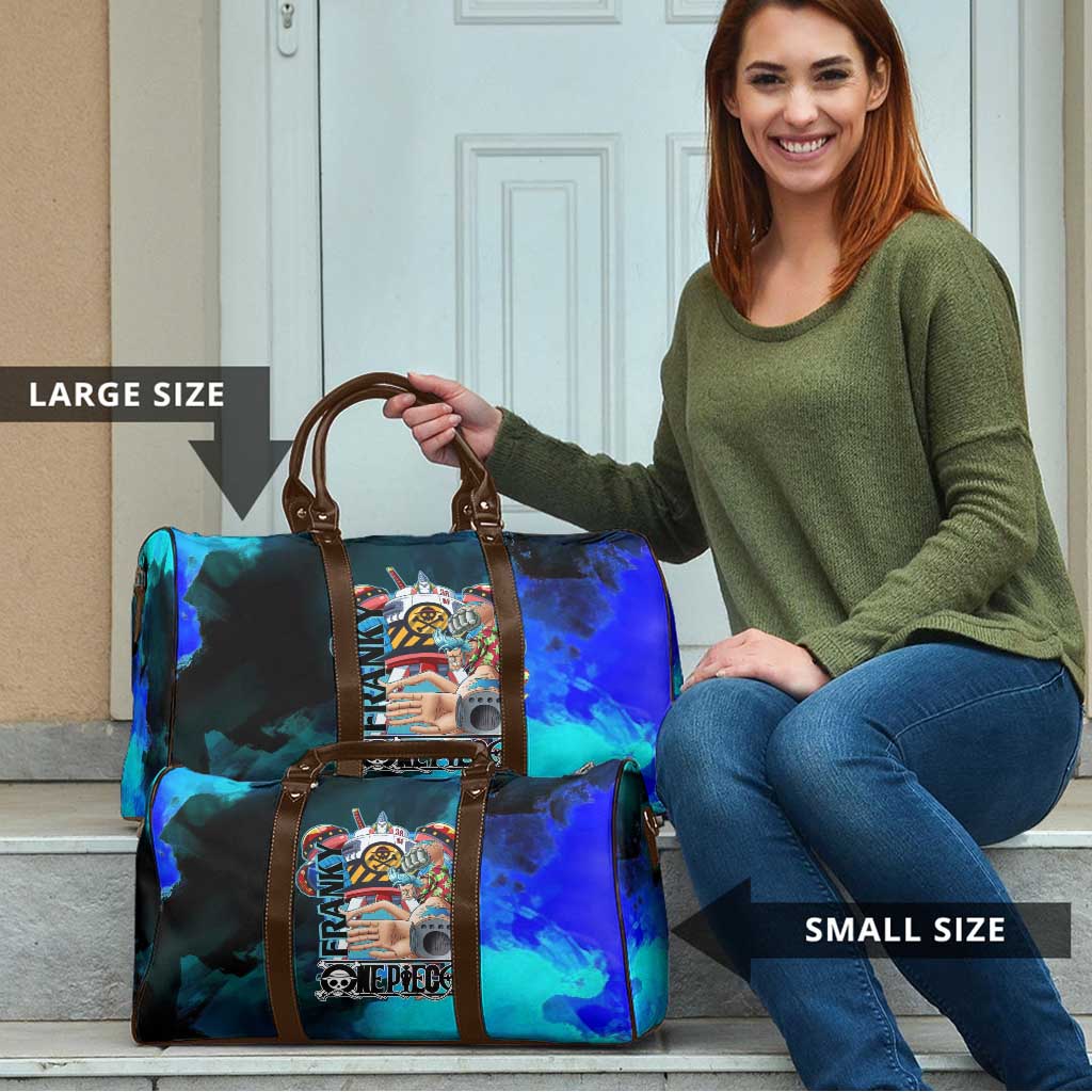 Franky One Piece Blue Theme Travel Bag with Cyborg Design and Shipwright Pose - The Mazicc