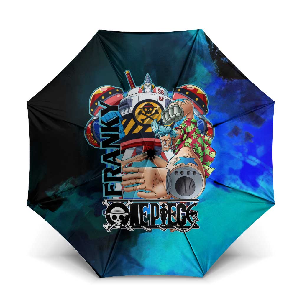Franky One Piece Blue Theme Umbrella with Cyborg Design and Shipwright Pose - The Mazicc