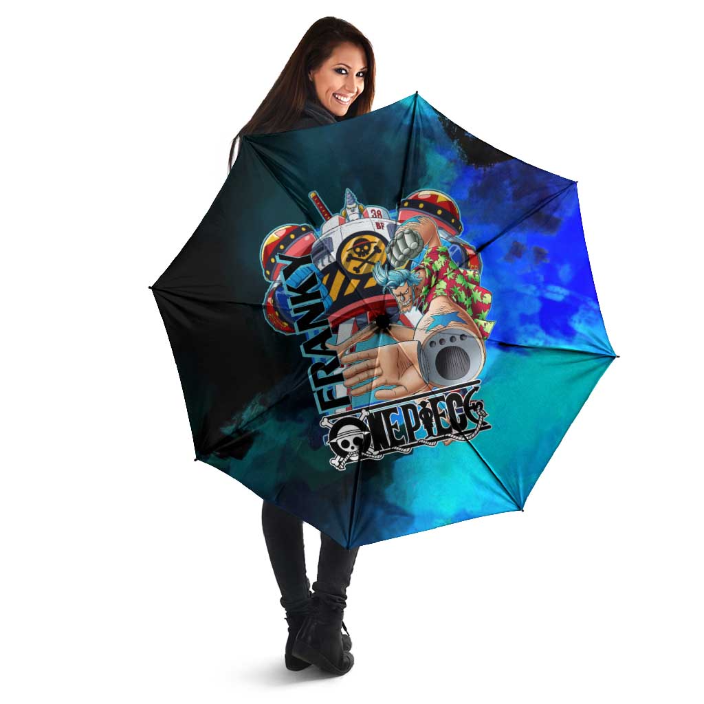 Franky One Piece Blue Theme Umbrella with Cyborg Design and Shipwright Pose - The Mazicc
