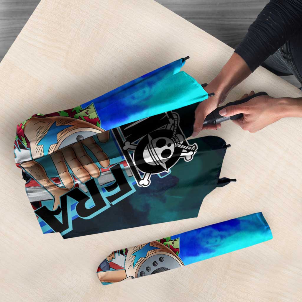 Franky One Piece Blue Theme Umbrella with Cyborg Design and Shipwright Pose - The Mazicc