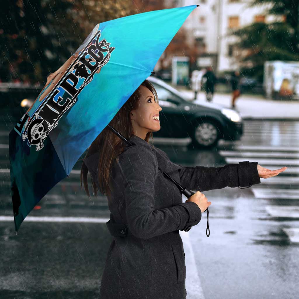 Franky One Piece Blue Theme Umbrella with Cyborg Design and Shipwright Pose - The Mazicc