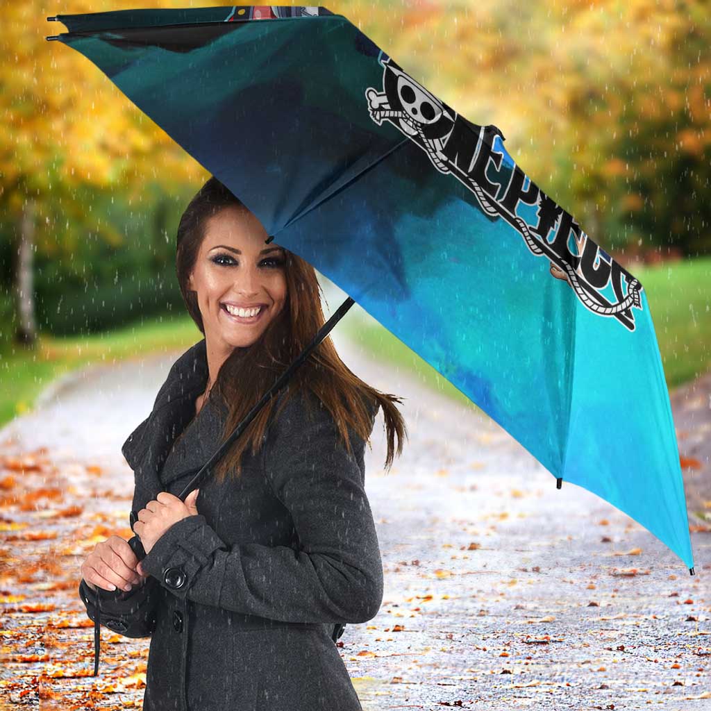 Franky One Piece Blue Theme Umbrella with Cyborg Design and Shipwright Pose - The Mazicc
