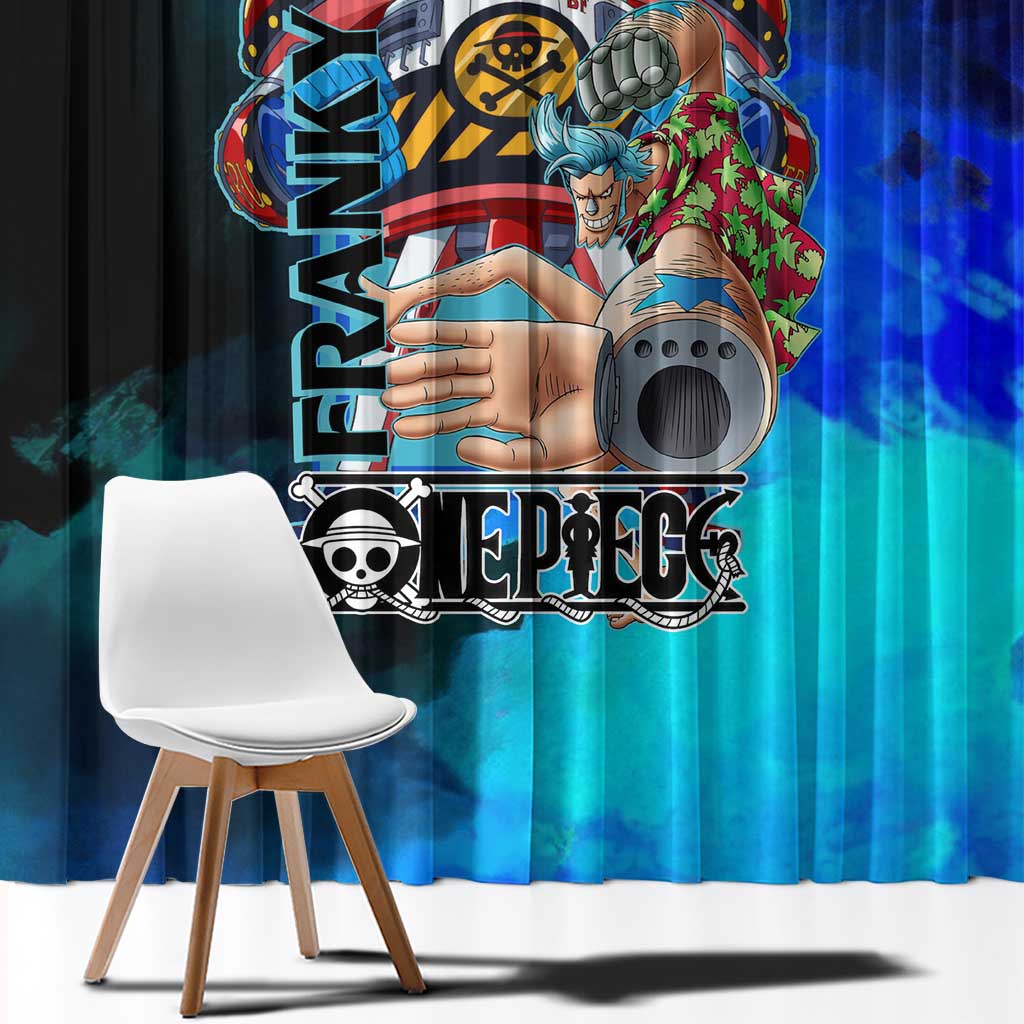 Franky One Piece Blue Theme Window Curtain with Cyborg Design and Shipwright Pose - The Mazicc