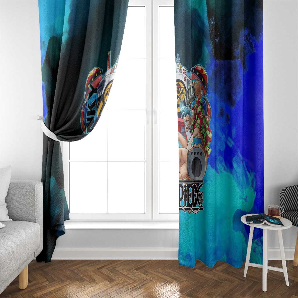 Franky One Piece Blue Theme Window Curtain with Cyborg Design and Shipwright Pose - The Mazicc