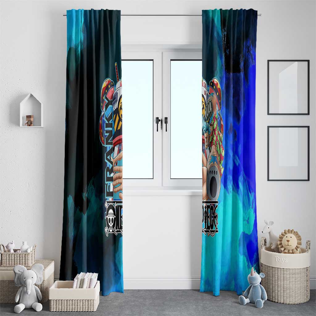 Franky One Piece Blue Theme Window Curtain with Cyborg Design and Shipwright Pose - The Mazicc