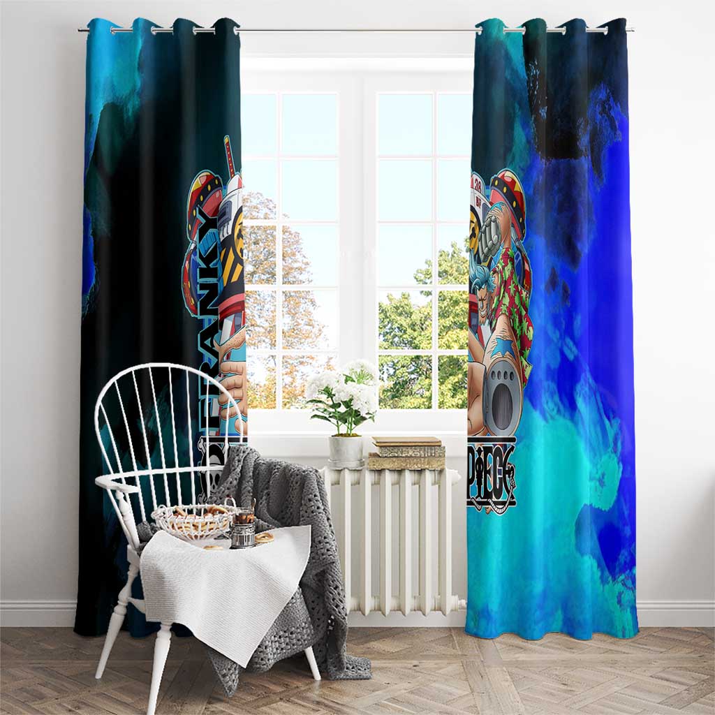 Franky One Piece Blue Theme Window Curtain with Cyborg Design and Shipwright Pose - The Mazicc