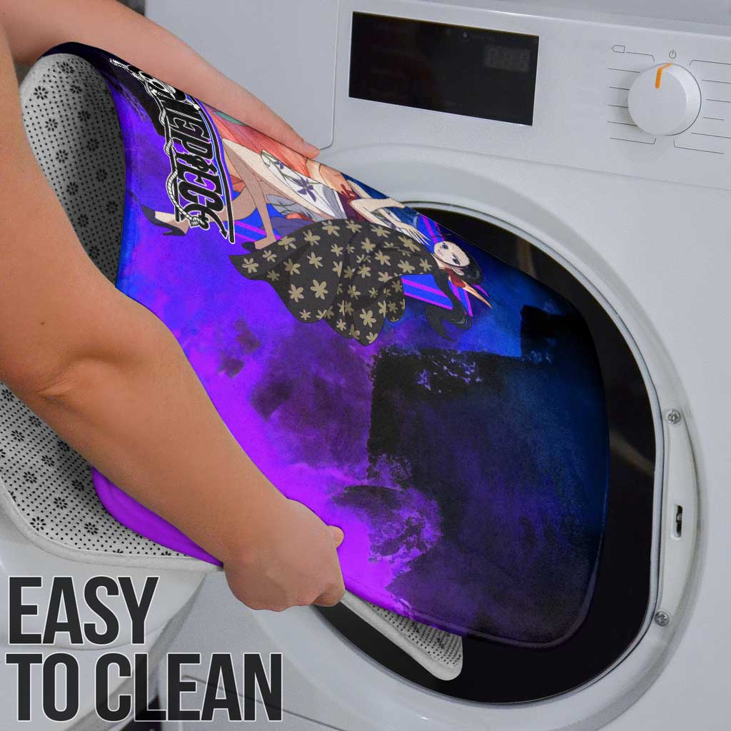 Nico Robin One Piece Purple and Blue Theme Bathroom Set with Floral Cape and Archaeologist Pose Design - The Mazicc