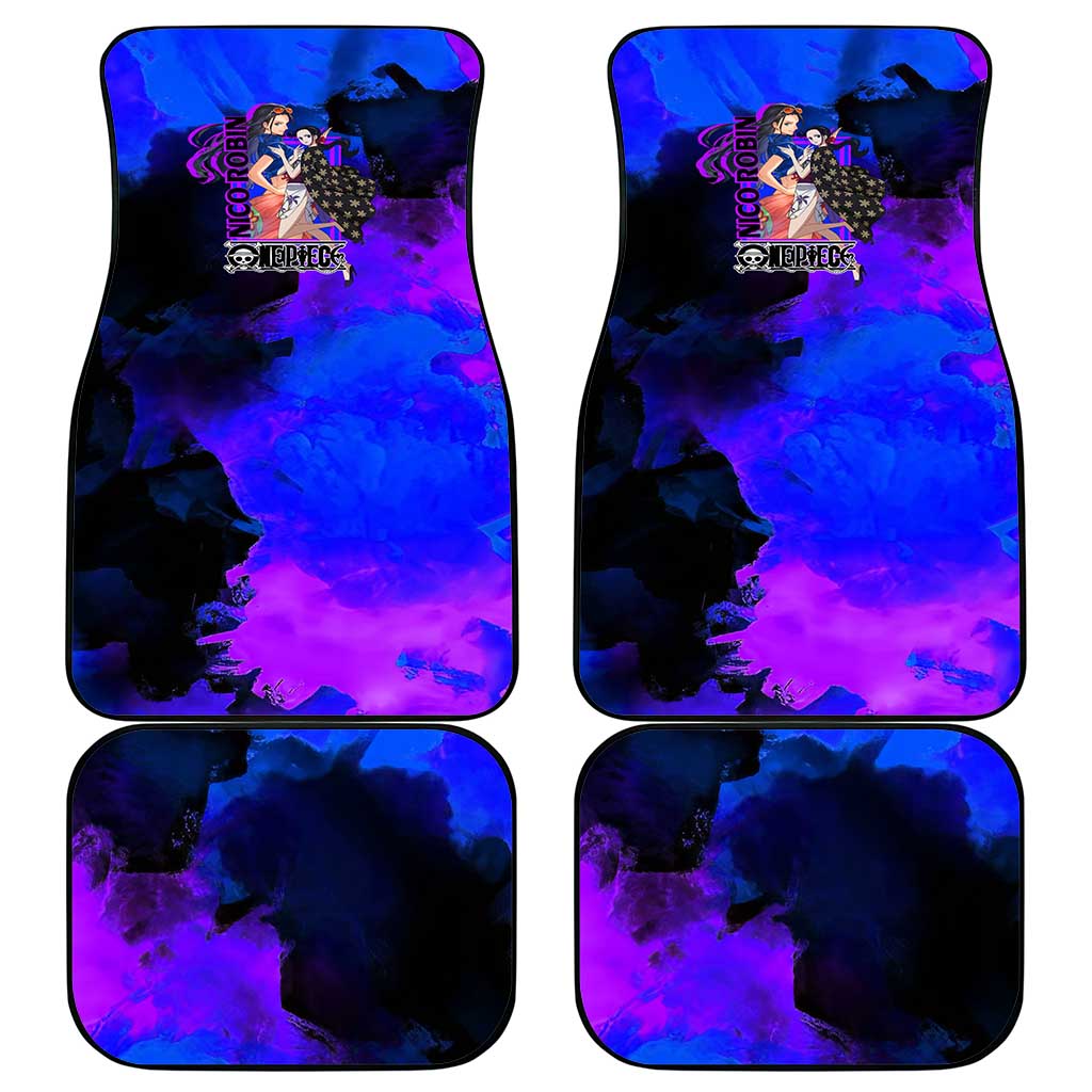Nico Robin One Piece Purple and Blue Theme Car Mats with Floral Cape and Archaeologist Pose Design - The Mazicc