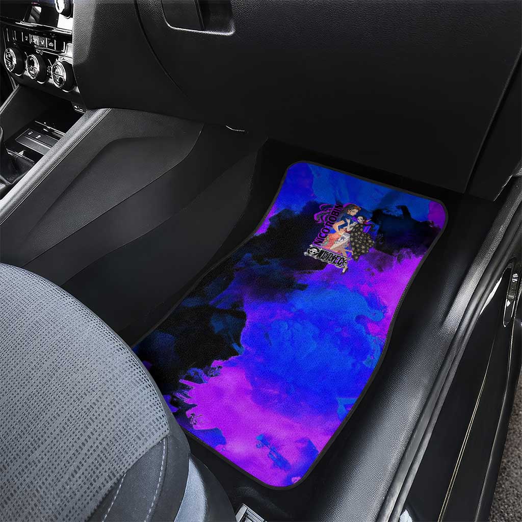 Nico Robin One Piece Purple and Blue Theme Car Mats with Floral Cape and Archaeologist Pose Design - The Mazicc