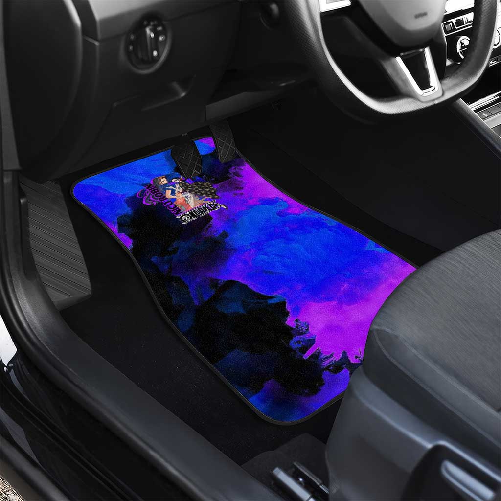 Nico Robin One Piece Purple and Blue Theme Car Mats with Floral Cape and Archaeologist Pose Design - The Mazicc