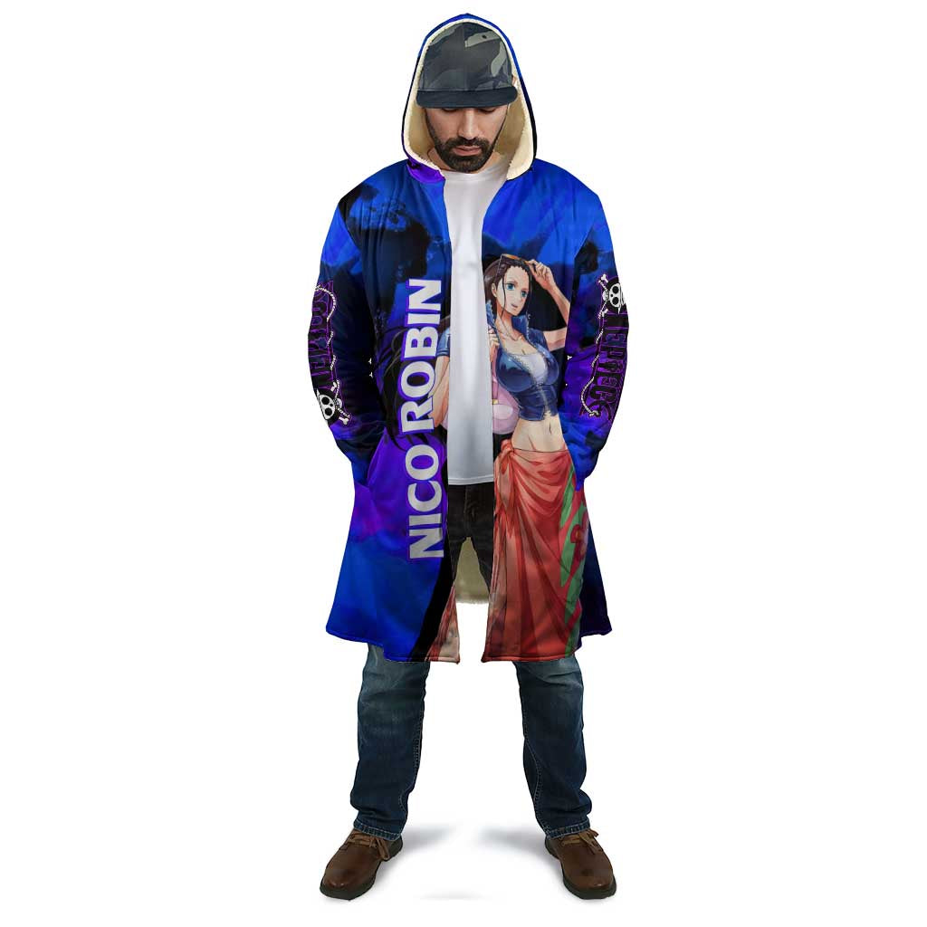 Nico Robin One Piece Purple and Blue Theme Cloak with Floral Cape and Archaeologist Pose Design - The Mazicc