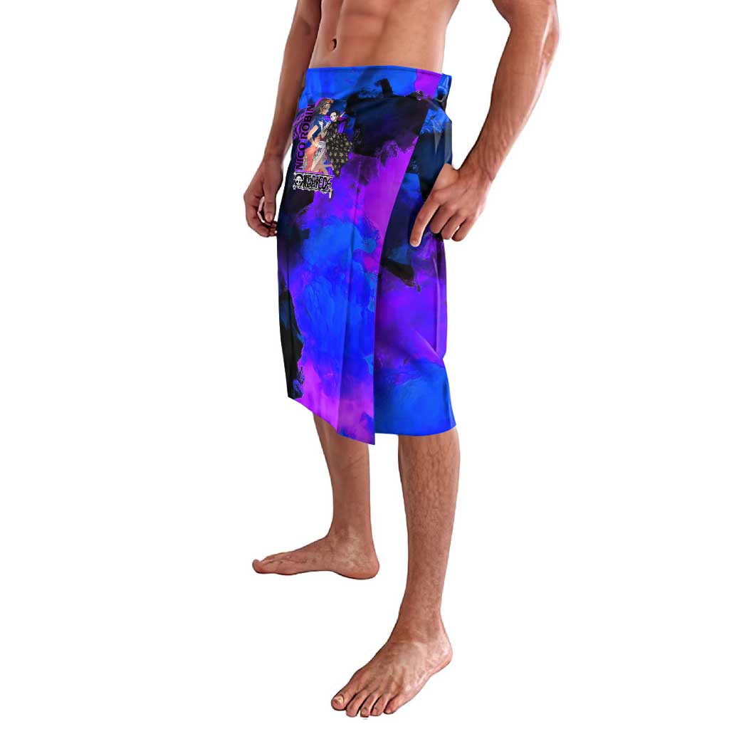 Nico Robin One Piece Purple and Blue Theme Lavalava with Floral Cape and Archaeologist Pose Design - The Mazicc