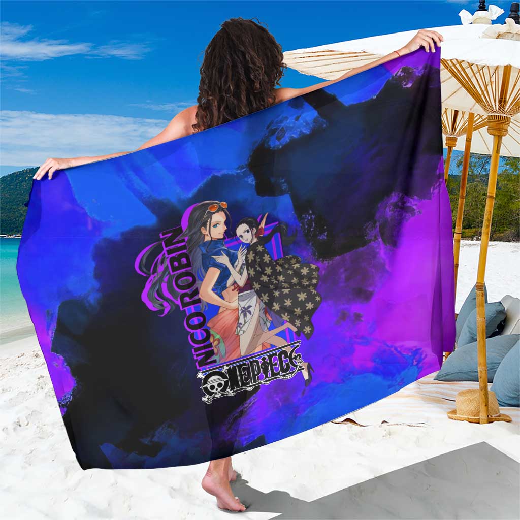 Nico Robin One Piece Purple and Blue Theme Sarong with Floral Cape and Archaeologist Pose Design - The Mazicc
