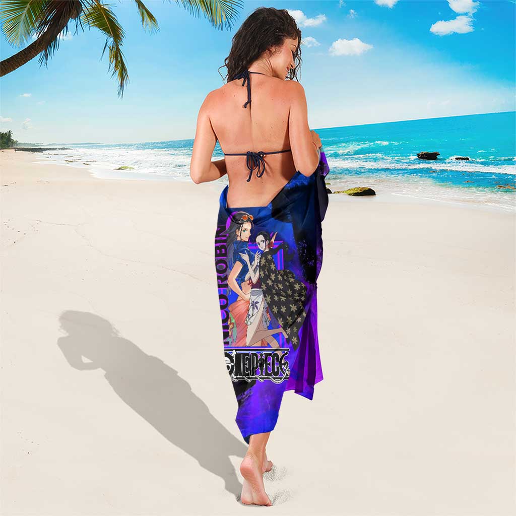 Nico Robin One Piece Purple and Blue Theme Sarong with Floral Cape and Archaeologist Pose Design - The Mazicc