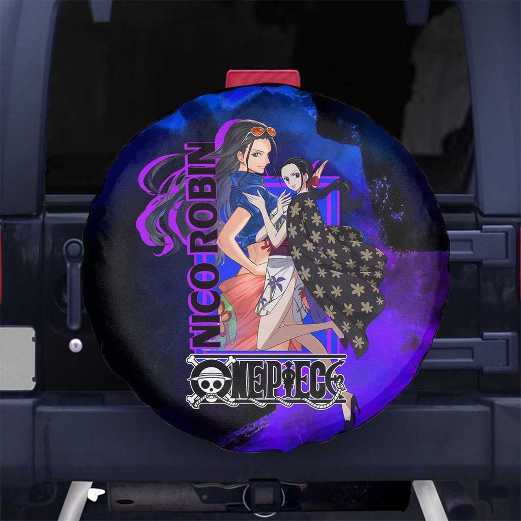 Nico Robin One Piece Purple and Blue Theme Spare Tire Cover with Floral Cape and Archaeologist Pose Design - The Mazicc
