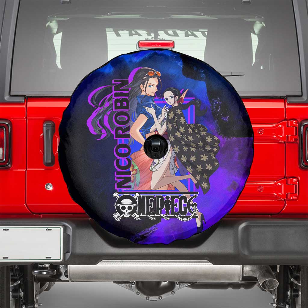 Nico Robin One Piece Purple and Blue Theme Spare Tire Cover with Floral Cape and Archaeologist Pose Design - The Mazicc