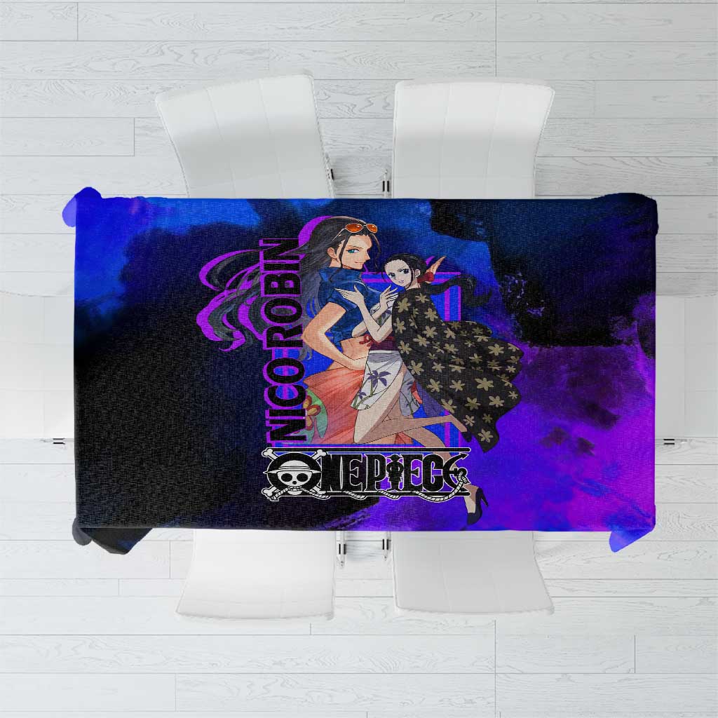 Nico Robin One Piece Purple and Blue Theme Tablecloth with Floral Cape and Archaeologist Pose Design - The Mazicc
