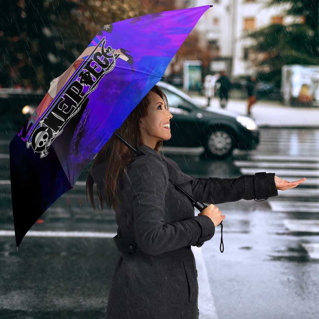 Nico Robin One Piece Purple and Blue Theme Umbrella with Floral Cape and Archaeologist Pose Design - The Mazicc