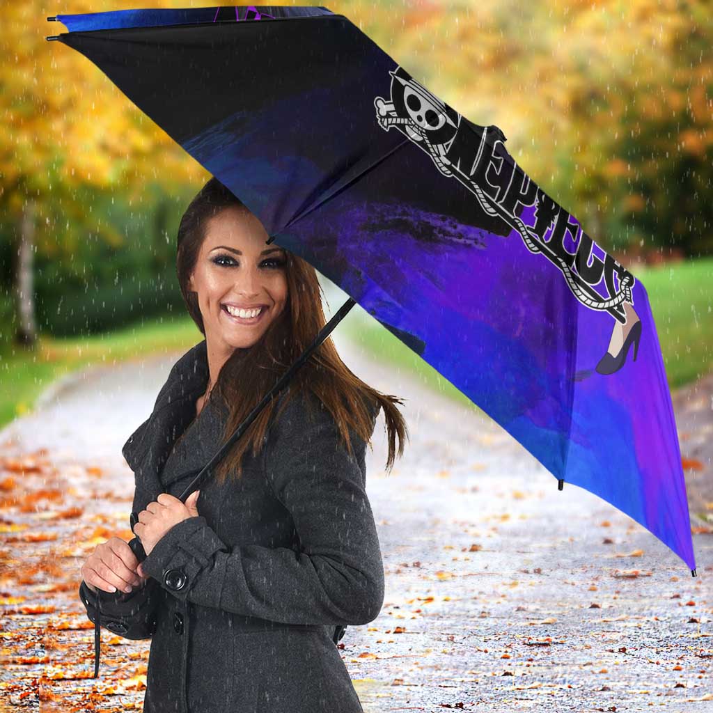 Nico Robin One Piece Purple and Blue Theme Umbrella with Floral Cape and Archaeologist Pose Design - The Mazicc