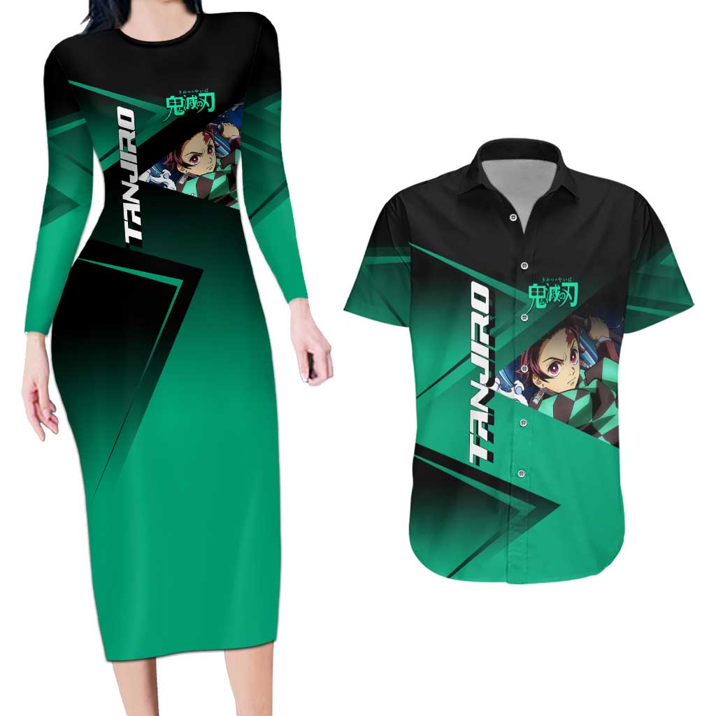 Tanjiro Kamado Water Hashira Couples Matching Long Sleeve Bodycon Dress and Hawaiian Shirt Sporty Anime Mashup Style
