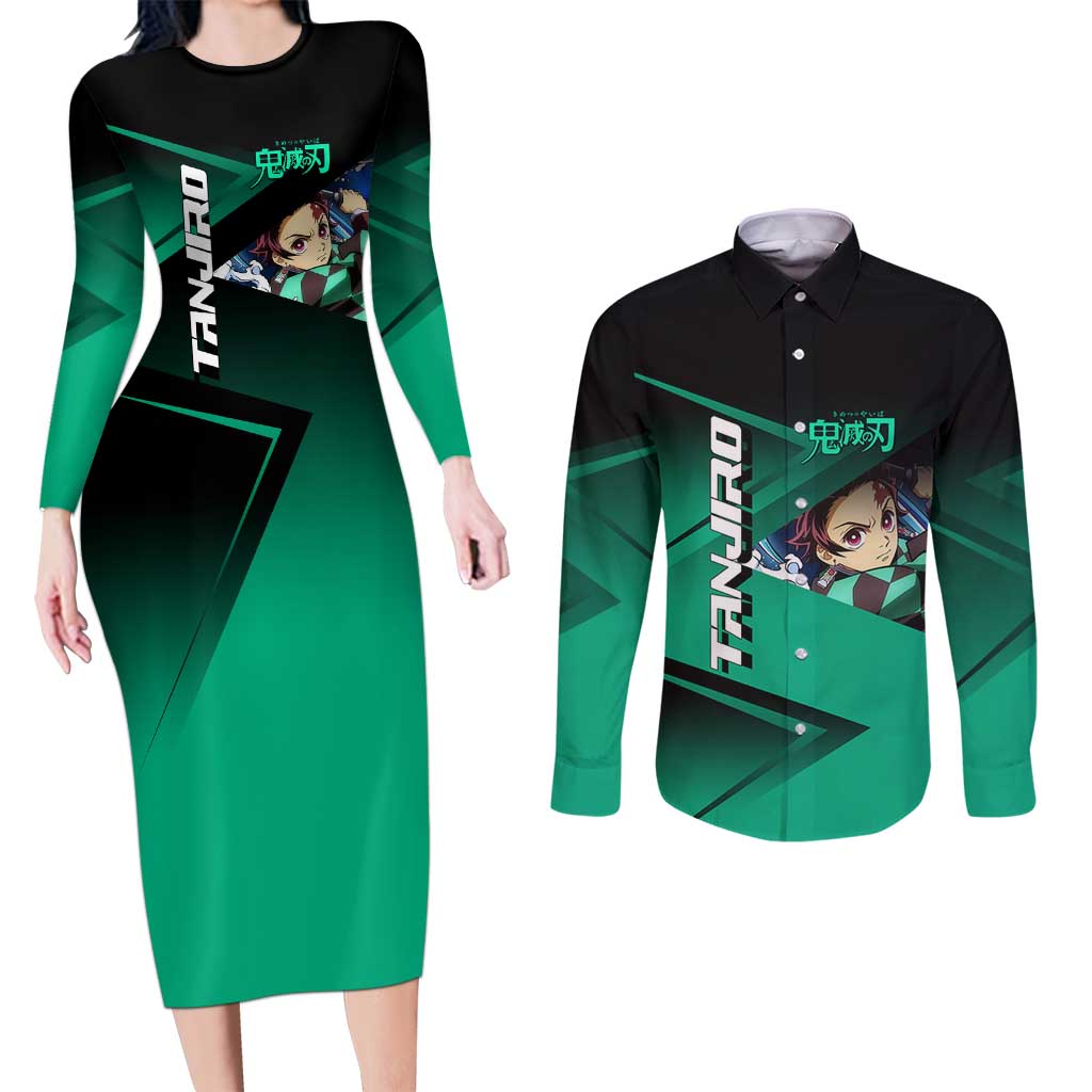 Tanjiro Kamado Water Hashira Couples Matching Long Sleeve Bodycon Dress and Long Sleeve Button Shirt Sporty Anime Mashup Style