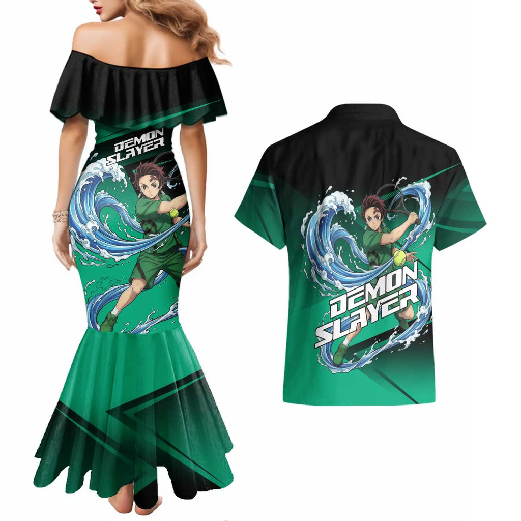 Tanjiro Kamado Water Hashira Couples Matching Mermaid Dress and Hawaiian Shirt Sporty Anime Mashup Style
