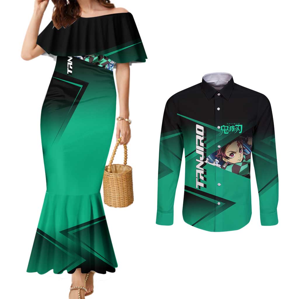 Tanjiro Kamado Water Hashira Couples Matching Mermaid Dress and Long Sleeve Button Shirt Sporty Anime Mashup Style