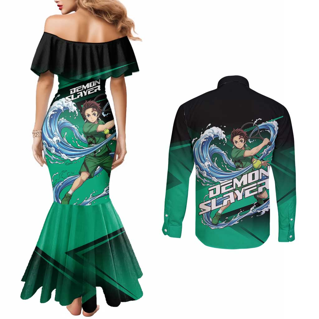 Tanjiro Kamado Water Hashira Couples Matching Mermaid Dress and Long Sleeve Button Shirt Sporty Anime Mashup Style