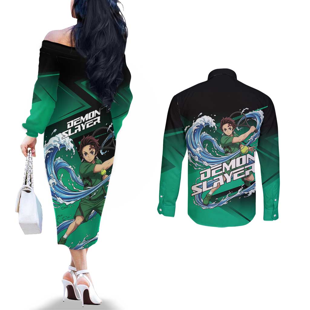 Tanjiro Kamado Water Hashira Couples Matching Off The Shoulder Long Sleeve Dress and Long Sleeve Button Shirt Sporty Anime Mashup Style