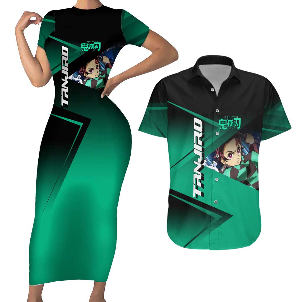 Tanjiro Kamado Water Hashira Couples Matching Short Sleeve Bodycon Dress and Hawaiian Shirt Sporty Anime Mashup Style