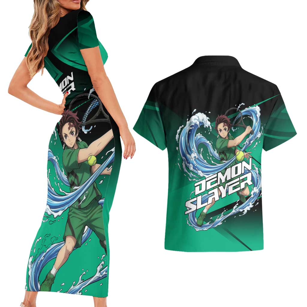 Tanjiro Kamado Water Hashira Couples Matching Short Sleeve Bodycon Dress and Hawaiian Shirt Sporty Anime Mashup Style