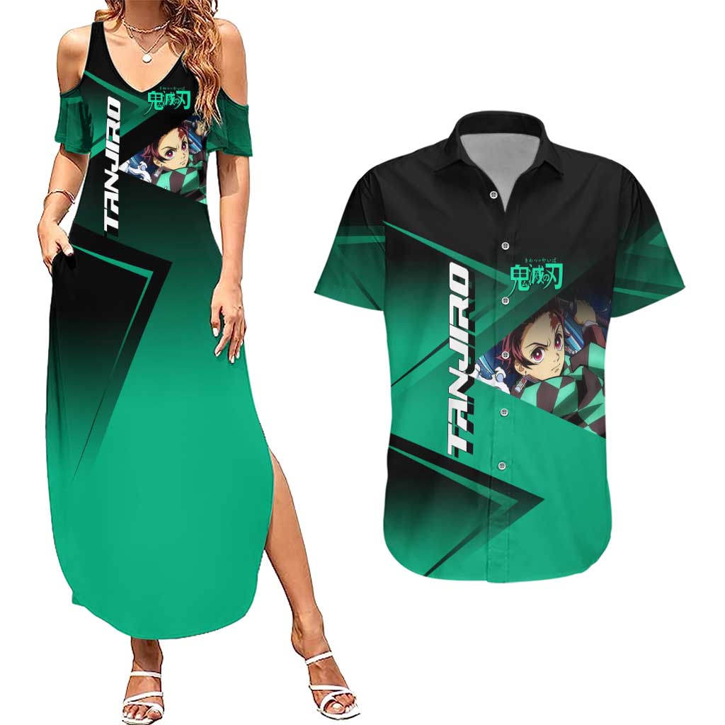 Tanjiro Kamado Water Hashira Couples Matching Summer Maxi Dress and Hawaiian Shirt Sporty Anime Mashup Style