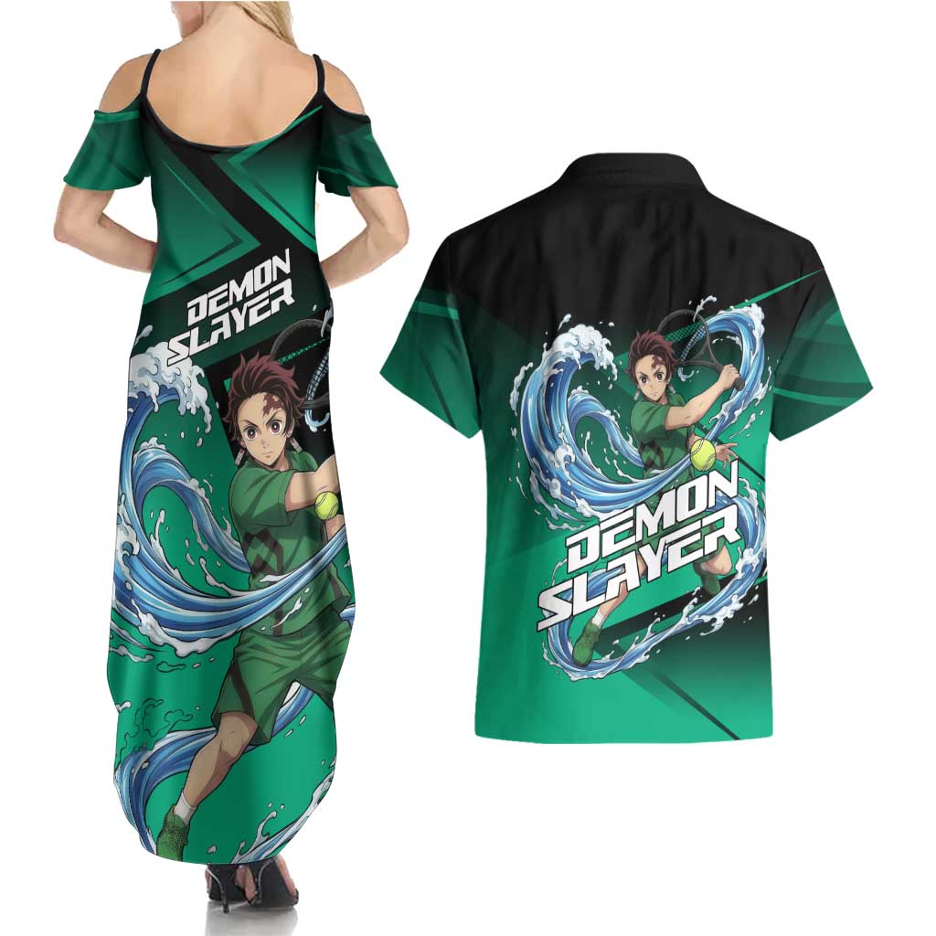 Tanjiro Kamado Water Hashira Couples Matching Summer Maxi Dress and Hawaiian Shirt Sporty Anime Mashup Style