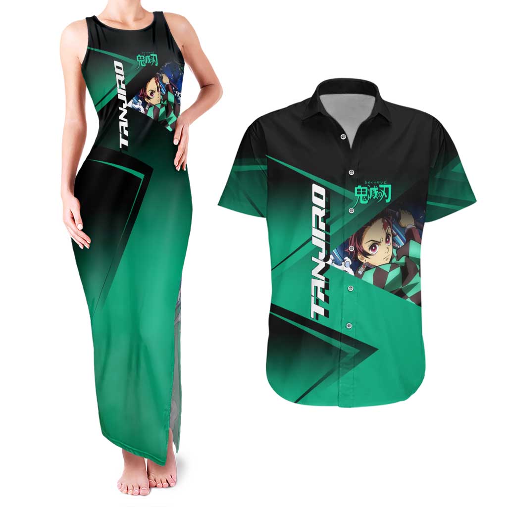 Tanjiro Kamado Water Hashira Couples Matching Tank Maxi Dress and Hawaiian Shirt Sporty Anime Mashup Style