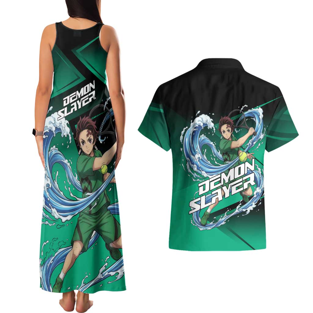 Tanjiro Kamado Water Hashira Couples Matching Tank Maxi Dress and Hawaiian Shirt Sporty Anime Mashup Style