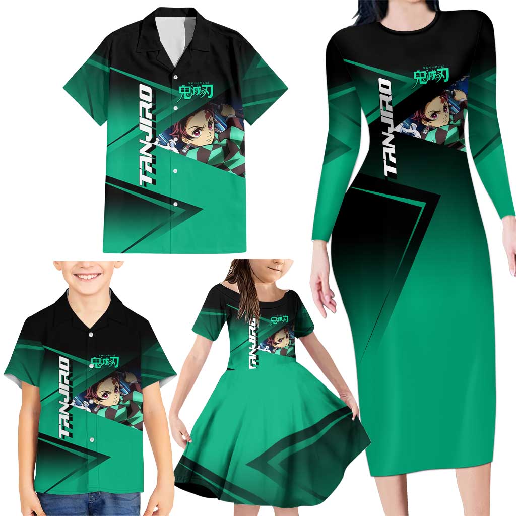 Tanjiro Kamado Water Hashira Family Matching Long Sleeve Bodycon Dress and Hawaiian Shirt Sporty Anime Mashup Style