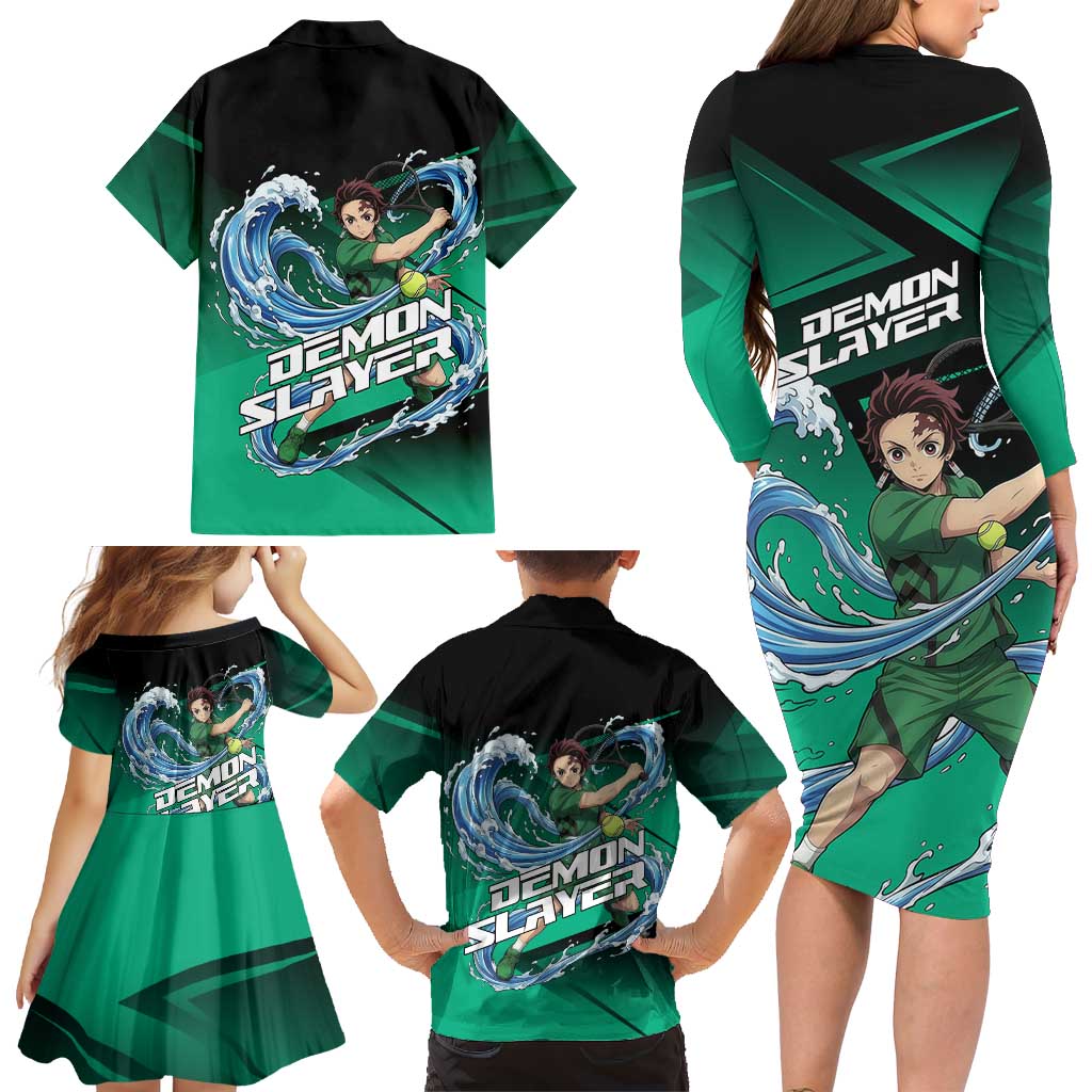 Tanjiro Kamado Water Hashira Family Matching Long Sleeve Bodycon Dress and Hawaiian Shirt Sporty Anime Mashup Style