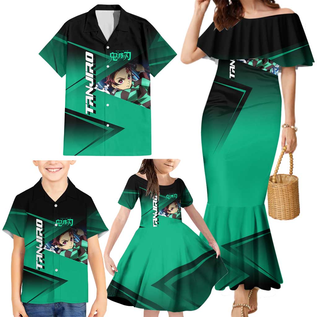 Tanjiro Kamado Water Hashira Family Matching Mermaid Dress and Hawaiian Shirt Sporty Anime Mashup Style